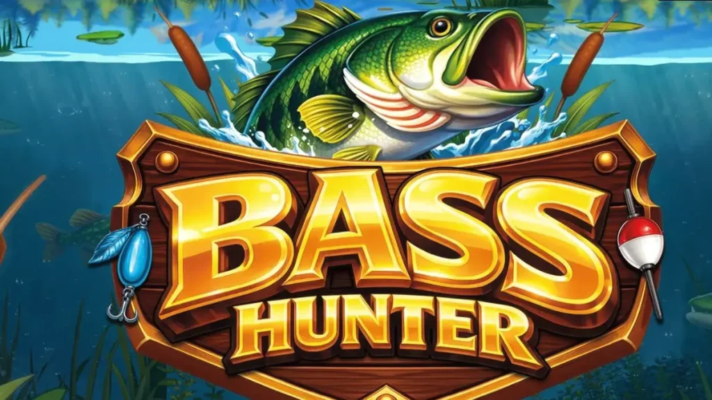 Cenário subaquático sereno do slot Bass Hunter com peixes e equipamentos de pesca