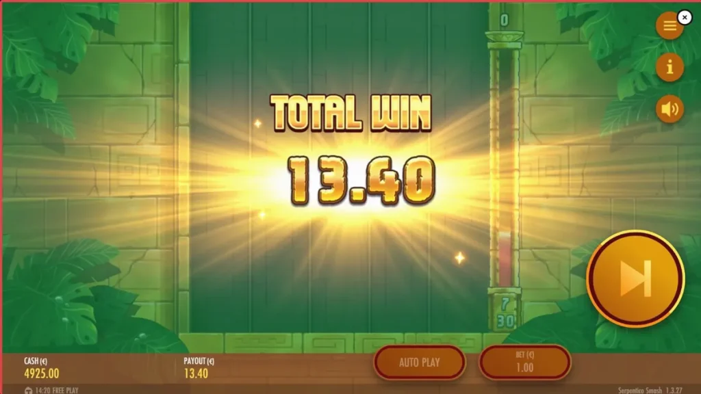 Serpentico Smash slot interface com elementos astecas e ícones de serpente