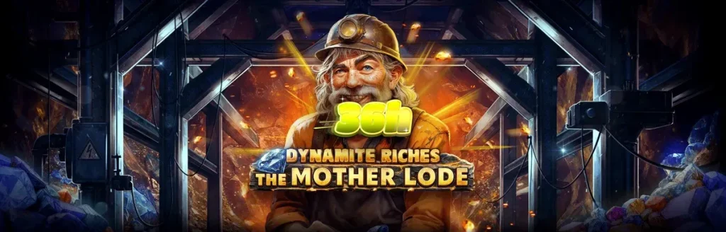Interface do jogo de slot Dynamite Riches The Mother Lode com símbolos de mineração e ouro.